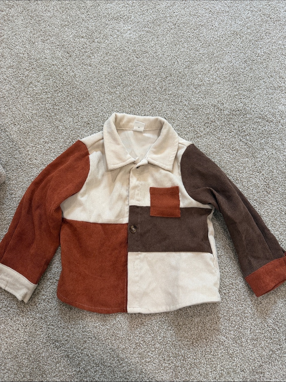 SHEIN Kids Colorblock Corduroy Jacket - Rust, Brown & Cream